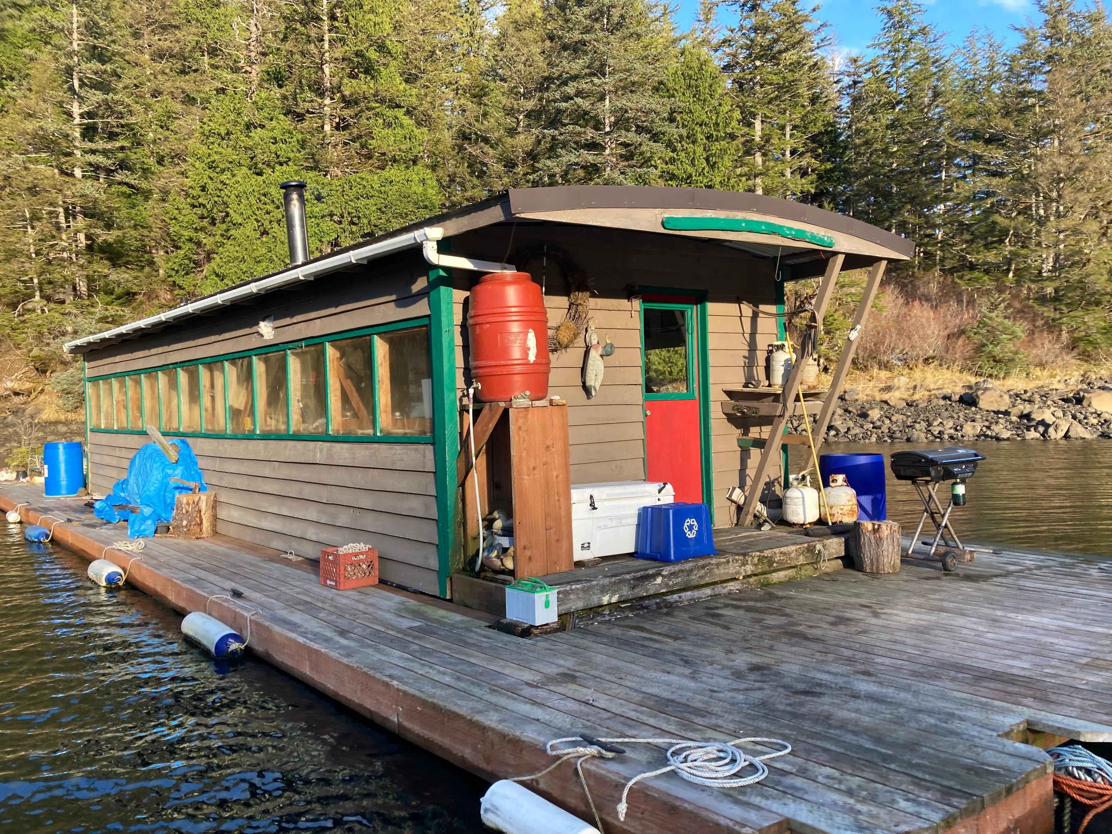 The Caboose float house on the water in Sitka, Alaska